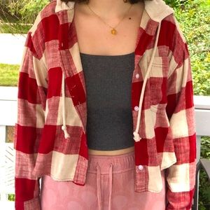 Red Flannel Plaid Hooded Longsleeve American Eagle Size L Womens.New -Never Worn